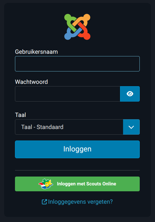 Het inlogscherm van de website