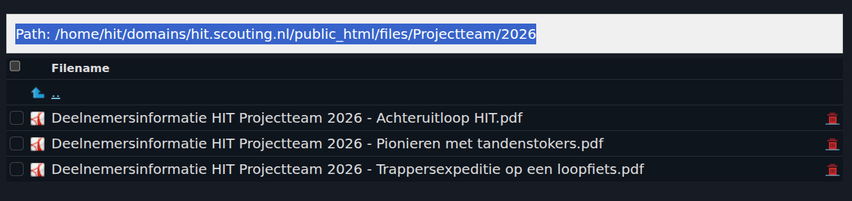 Overzicht bestanden met delete-knop